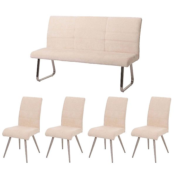 MCW Esszimmer-Set G55 4er-Set Stuhl + Sitzbank 160cm 5-teilig Stoff Chenill günstig online kaufen