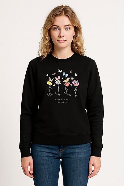 Banco Rundhalspullover Schmettertling Blumen Damen Pulli Damenpullover Basi günstig online kaufen