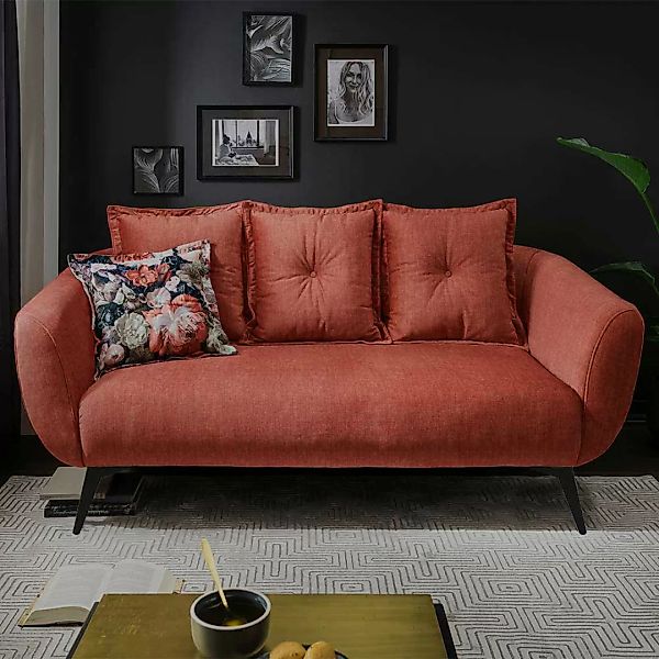 Wohnzimmer Sofa in Rotbraun und Schwarz Vierfußgestell aus Metall günstig online kaufen