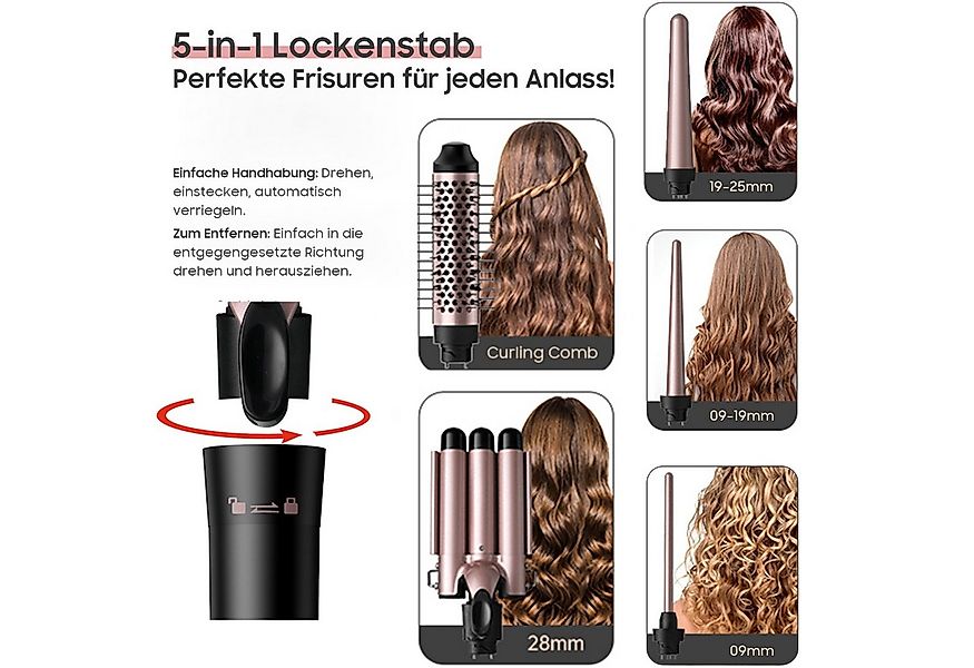AIMAX Lockenstab 3 Fässer Welleneisen Lockenstäbe 5 in 1 mit Lockenbürste, günstig online kaufen