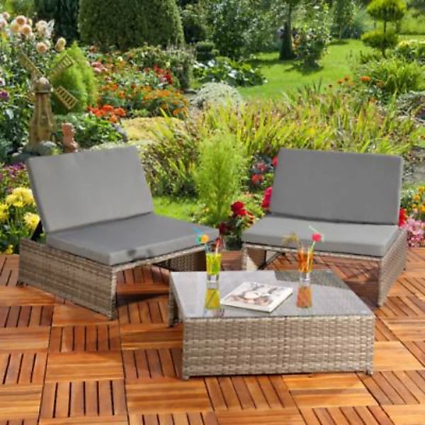 Mucola Gartenmöbel Sitzgruppe Gartenliege in Grau aus Polyrattan mit 2 Stüh günstig online kaufen