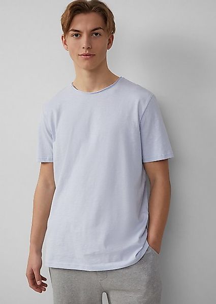 QS Langarmshirt Baumwollshirt mit Rollkante und Flammgarnstruktur Bogenkant günstig online kaufen