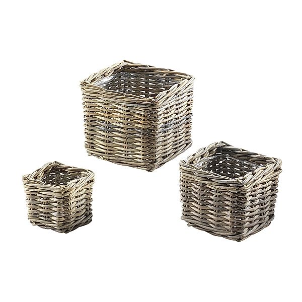 Kobolo Pflanzkübel Pflanzkorb quadratisch Rattan grau günstig online kaufen
