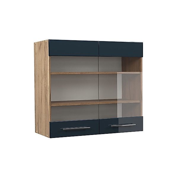 Vicco Glashängeschrank Fame-Line, Dunkelblau Hochglanz/Goldkraft Eiche, günstig online kaufen