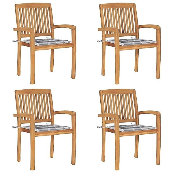 vidaXL Stapelbare Gartenstühle mit Kissen 4 Stk Massivholz Teak 3073224 günstig online kaufen