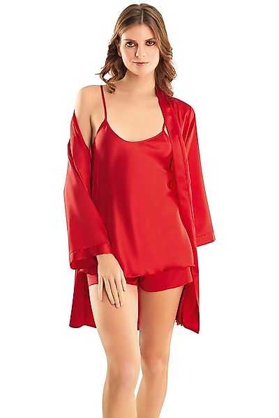 Nachthemd Damen 3-teiliges Satin-Pyjama-Set mit Shorts und Kimono günstig online kaufen