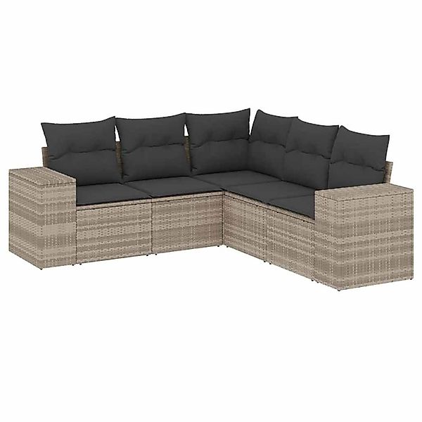 vidaXL 5-Tlg Garten-Sofagarnitur mit Kissen Hellgrau Poly Rattan 3222551 günstig online kaufen