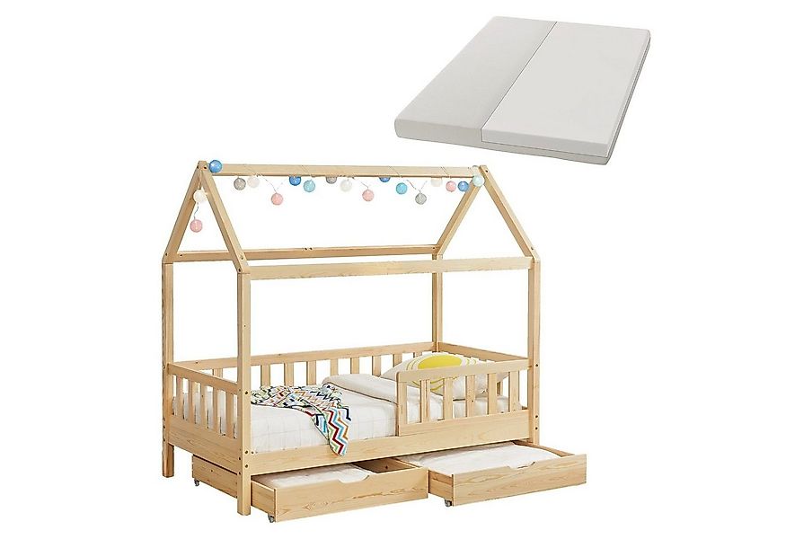 Juskys Kinderbett Marli, 80x160 cm, 3 - 10 Jahre, Rausfallschutz, Bettkaste günstig online kaufen