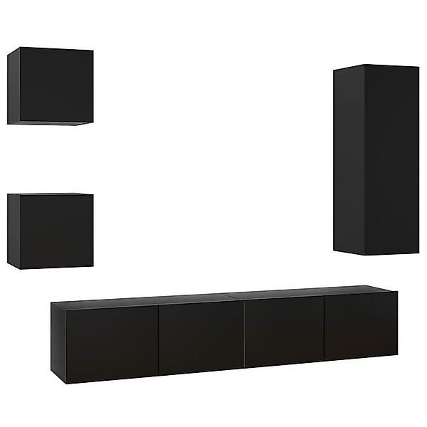 vidaXL TV-Schrank 5-tlg TV-Schrank-Set Schwarz Spanplatte TV-Konsole für Fe günstig online kaufen