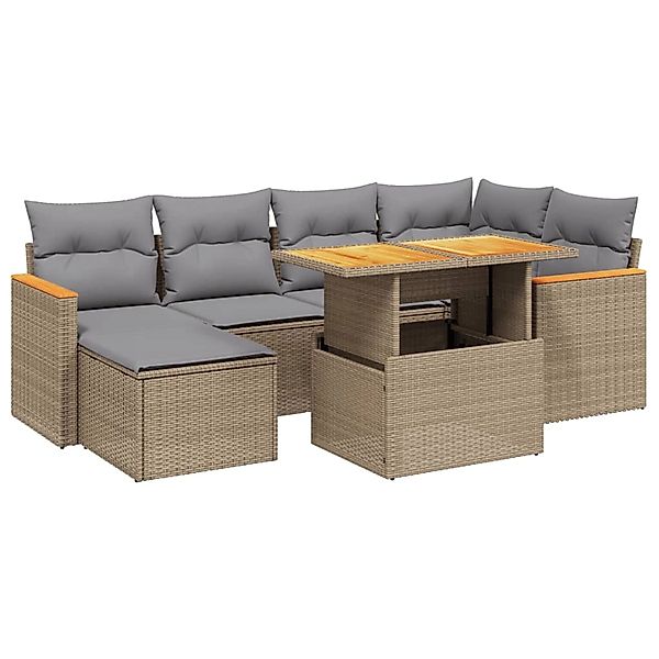 vidaXL 7-Tlg Garten-Sofagarnitur mit Kissen Beige Poly Rattan 3273180 günstig online kaufen