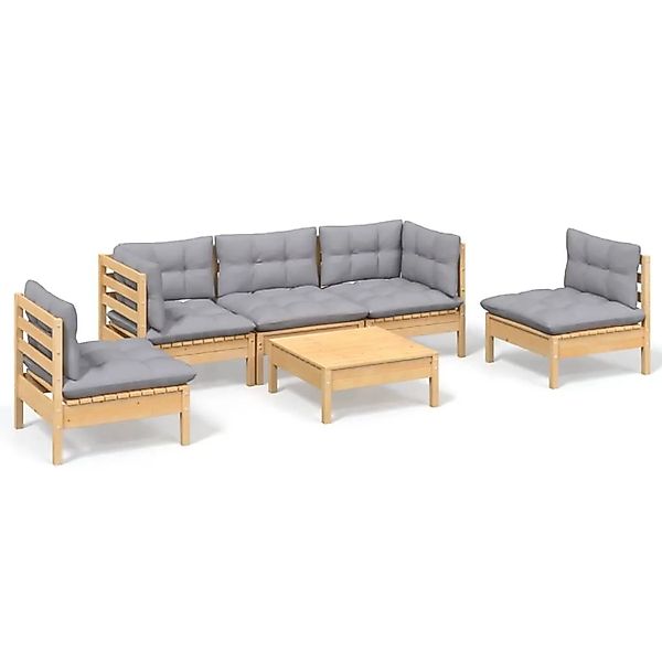 vidaXL 6-Tlg Garten-Lounge-Set mit Grauen Kissen Kiefer Massivholz 3096189 günstig online kaufen