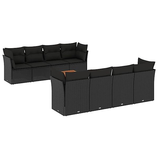 vidaXL 9-Tlg Garten-Sofagarnitur mit Kissen Schwarz Poly Rattan 3255852 günstig online kaufen