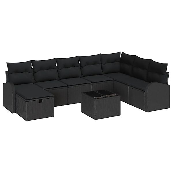 vidaXL Garten-Sofa-Set mit Kissen 9-Tlg Schwarz Poly Rattan 3360474 günstig online kaufen