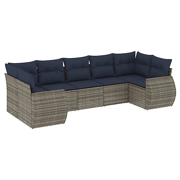 vidaXL 7-Tlg Gartensofa-Set mit Kissen Grau Polyrattan 3221790 günstig online kaufen