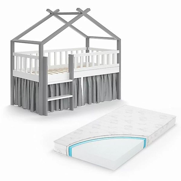 VitaliSpa® Kinderbett Bettenhaus Einzelbett 80x160 cm ADIS Weiß Grau Matrat günstig online kaufen