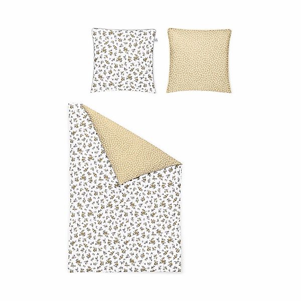 Irisette Mako Satin Bettwäsche Crown 8455-40 Blumen Creme Gold 155x220 günstig online kaufen