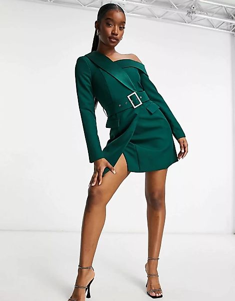 Lavish Alice – Smoking-Minikleid mit One-Shoulder-Träger in Tannengrün günstig online kaufen