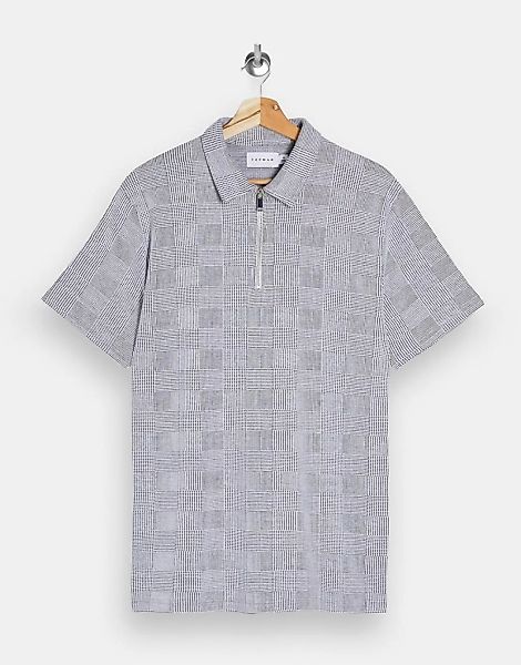 Topman – Poloshirt mit Prince-of-Wales-Karomuster in Grau günstig online kaufen
