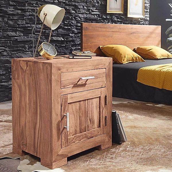 Nachttisch Massivholz Akazie Design Nachtkommode 60 cm mit Schublade und Tü günstig online kaufen
