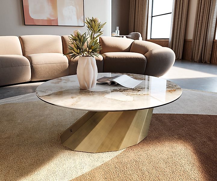 Couchtisch Edge Rund 90x90 cm Keramik Minas Melange Parabi Metallic Gold günstig online kaufen
