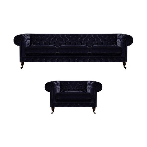 JVmoebel Chesterfield-Sofa Set 2tlg Sofagarnitur Dreisitzer Sofa Sessel Ein günstig online kaufen