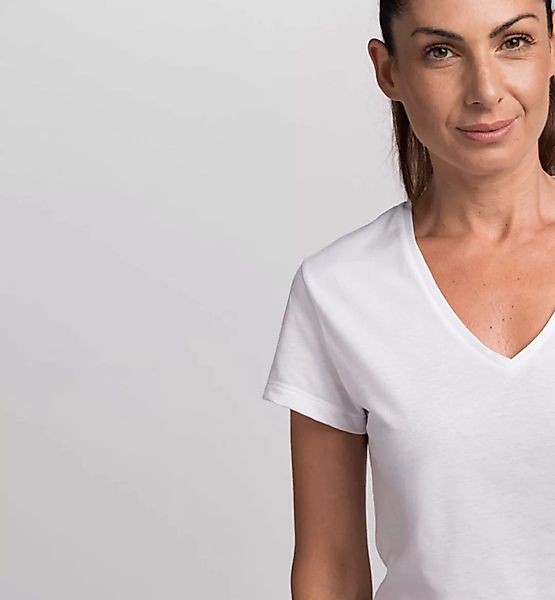 Damen-t-shirt Mit V-ausschnitt Aus Bio-baumwolle | Weiß günstig online kaufen