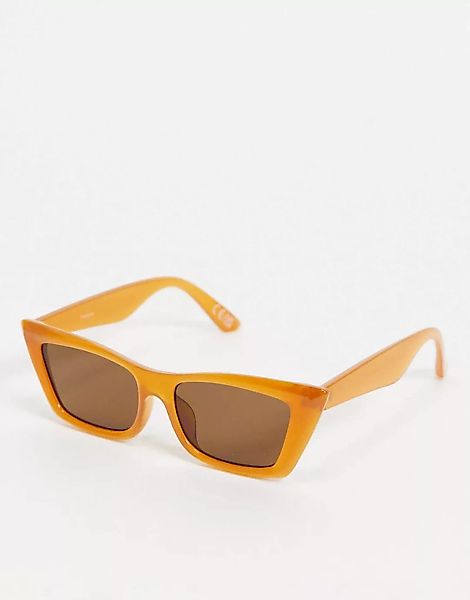 ASOS DESIGN – Schmale Cat-Eye-Sonnenbrille in Honigbraun günstig online kaufen