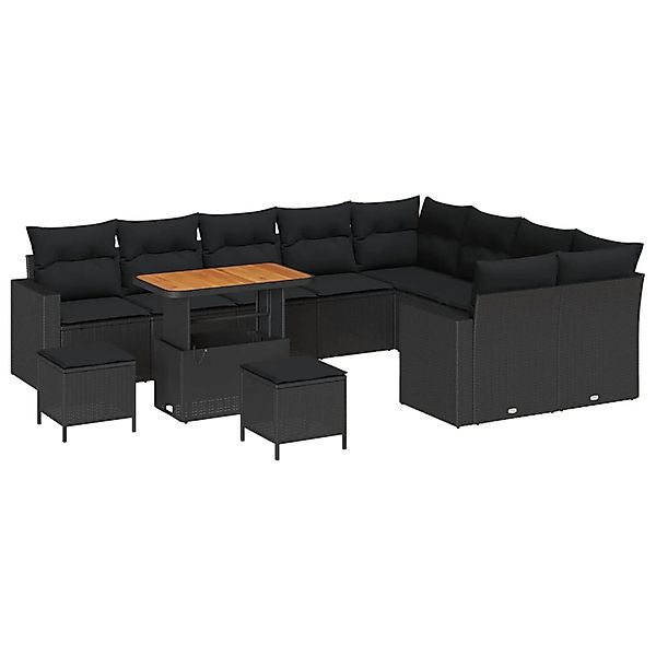 vidaXL Gartensofa-Set mit Kissen 13 Stk Schwarz Poly-Rattan 3363604 günstig online kaufen