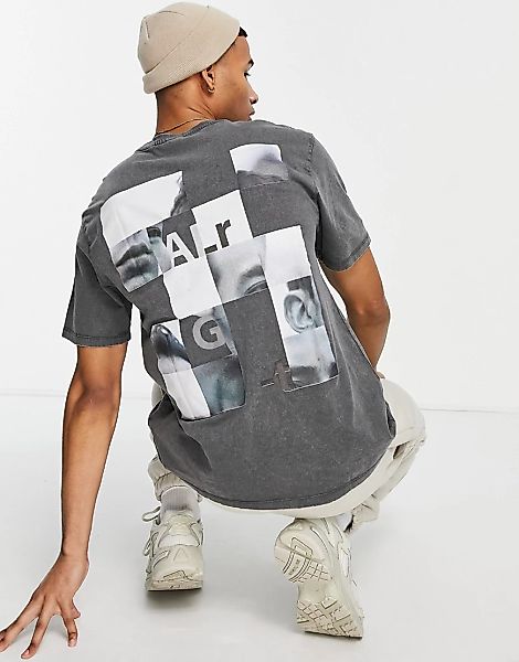 Only & Sons – Gewaschenes Oversize-T-Shirt mit Aufdruck in Grau günstig online kaufen