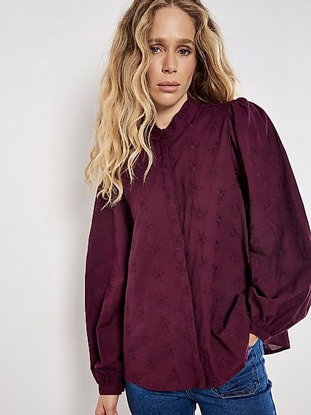 Apricot Langarmbluse Blumenbesticktes Hemd in legerer Passform günstig online kaufen