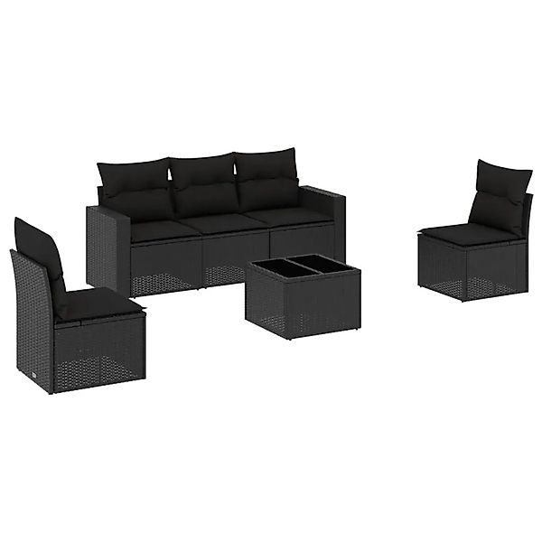 vidaXL 6-Tlg Garten-Sofagarnitur mit Kissen Schwarz Poly Rattan 3251132 günstig online kaufen