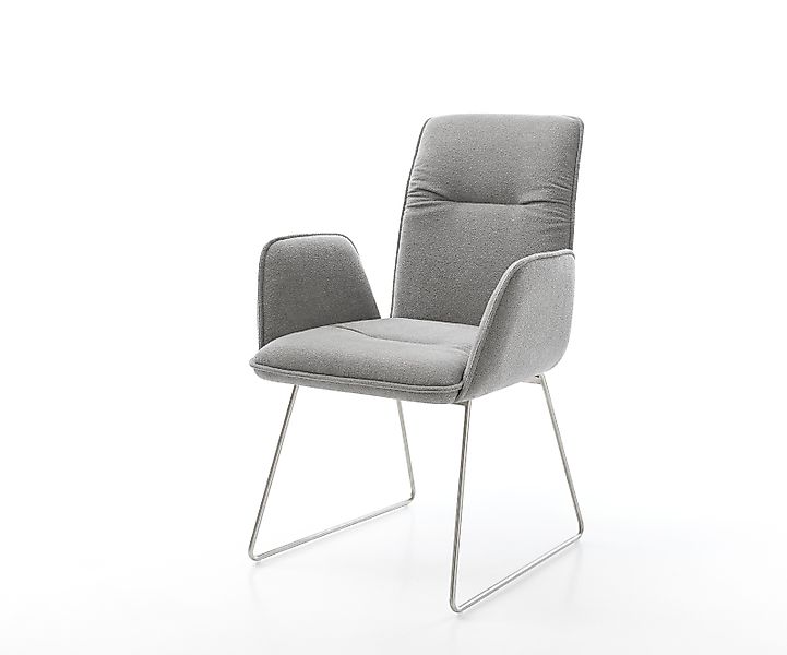 Esszimmerstuhl Vinja-Flex Strukturstoff Soft Grau Kufengestell Edelstahl günstig online kaufen