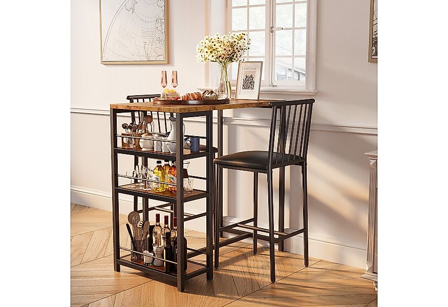 Bealife Bartisch Set 3-tlg,Esstisch/2 Stühlen,mit 3 Regalfächern Stehtisch günstig online kaufen