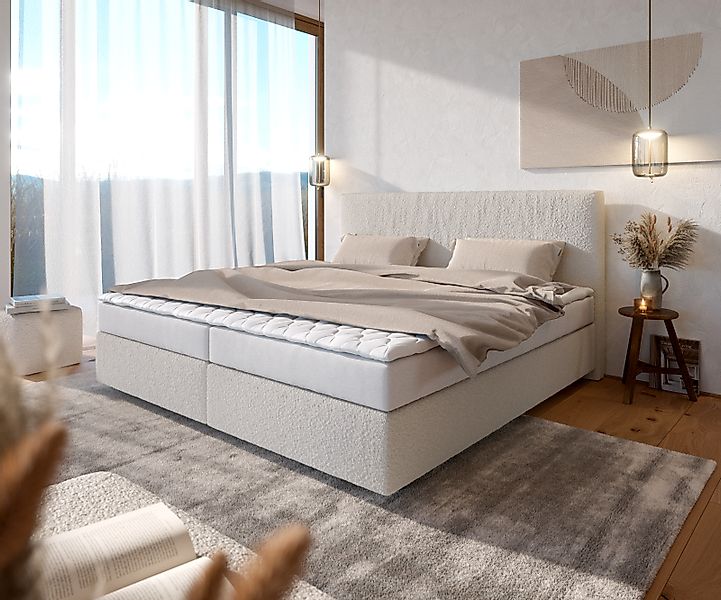 DELIFE Boxspringbett Dream-Well, Bouclé Creme-Weiß 200x200 günstig online kaufen