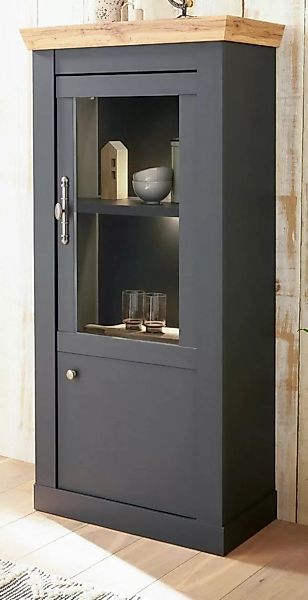 Furn.Design Standvitrine Ribera (Hochkommode in matt grau mit Wotan Eiche, günstig online kaufen