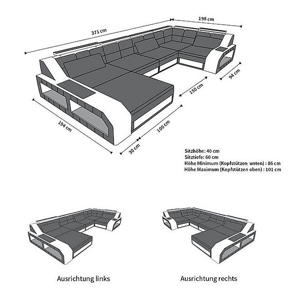 Sofa Dreams Wohnlandschaft Arezzo H - U Form Stoffsofa, mit LED, wahlweise günstig online kaufen