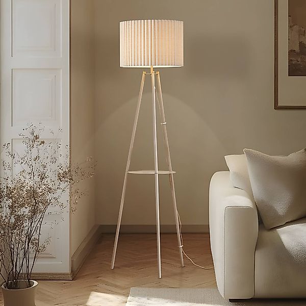 Lindby Dreibein-Stehlampe Libbie, 155cm, Leinen, cremefarben günstig online kaufen