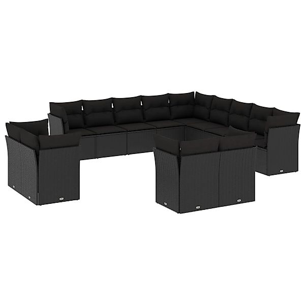 vidaXL 13-tlg Garten-Sofagarnitur mit Kissen Schwarz Poly Rattan Modell 14 günstig online kaufen