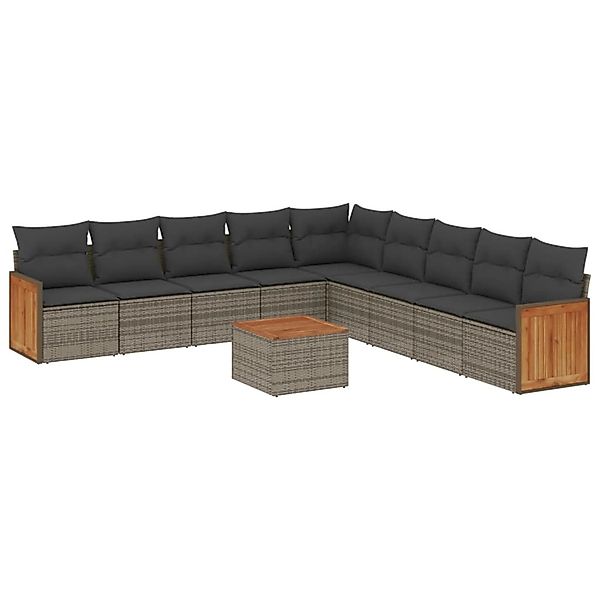 vidaXL 10-tlg Garten-Sofagarnitur mit Kissen Grau Poly Rattan Modell 92 günstig online kaufen