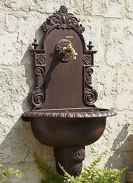 Wandbrunnen Antik-Stil Waschbecken mit Wasserhahn Nostalgie Metall Braun günstig online kaufen