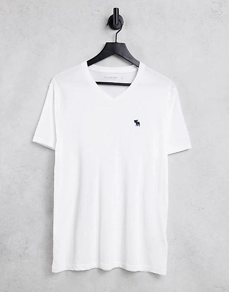 Abercrombie & Fitch – T-Shirt in Weiß mit V-Ausschnitt günstig online kaufen