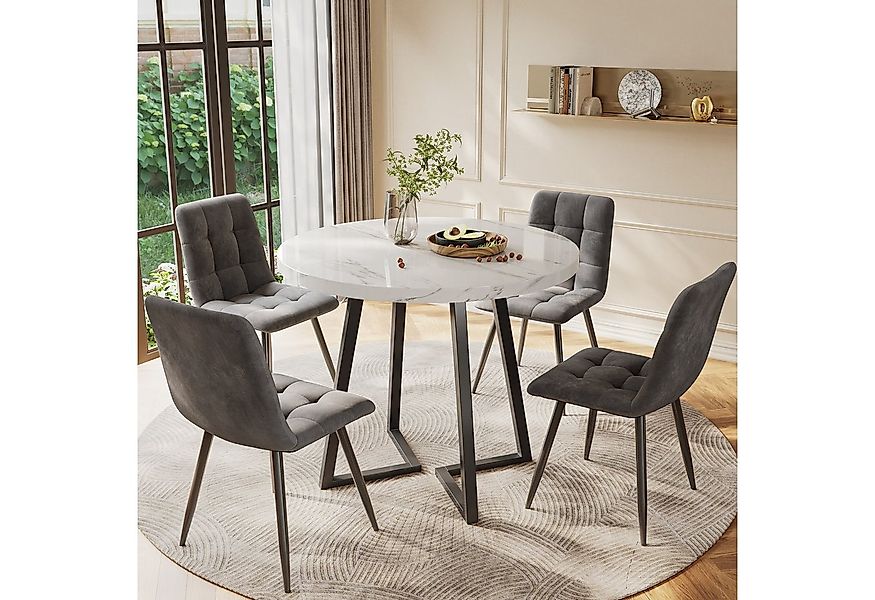 Flieks Esstisch (1-St., 1 Tisch, 80x75 cm), runder Küchentisch, weiße Marmo günstig online kaufen