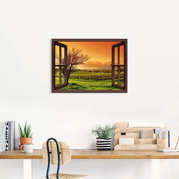 Artland Wandbild "Fensterblick - Landschaft mit Weinbergen", Fensterblick, günstig online kaufen