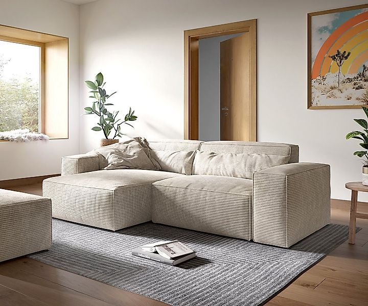 DELIFE Ecksofa Sirpio, XL Cord Beige 270x170 cm Recamiere variabel mit Hock günstig online kaufen