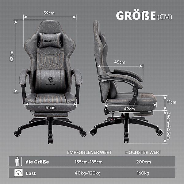 Dowinx Gaming-Stuhl Mit Federkissen, Massage-Lendenwirbelstütze Fußstütze, günstig online kaufen