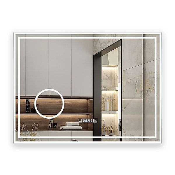 Aica Sanitär Badspiegel mit Schminkspiegel Uhr 80x60 cm Spiegel mit LED Bel günstig online kaufen