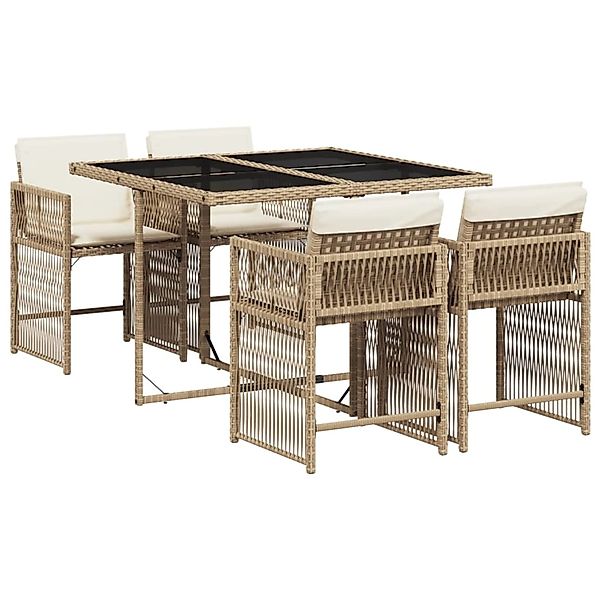 vidaXL 5-Tlg Garten-Essgruppe mit Kissen Beige Poly Rattan 3211618 günstig online kaufen