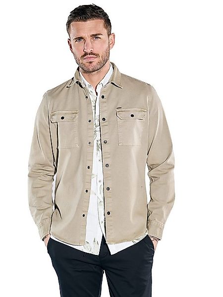 emilio adani Langarmhemd Herren Overshirt in Twill-Warenqualität, Sand günstig online kaufen