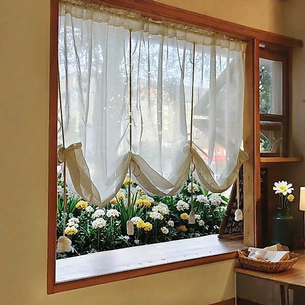 Jibenhome Raffrollo Vintage Raffgardine Stangentasche,Halbtransparent Leine günstig online kaufen