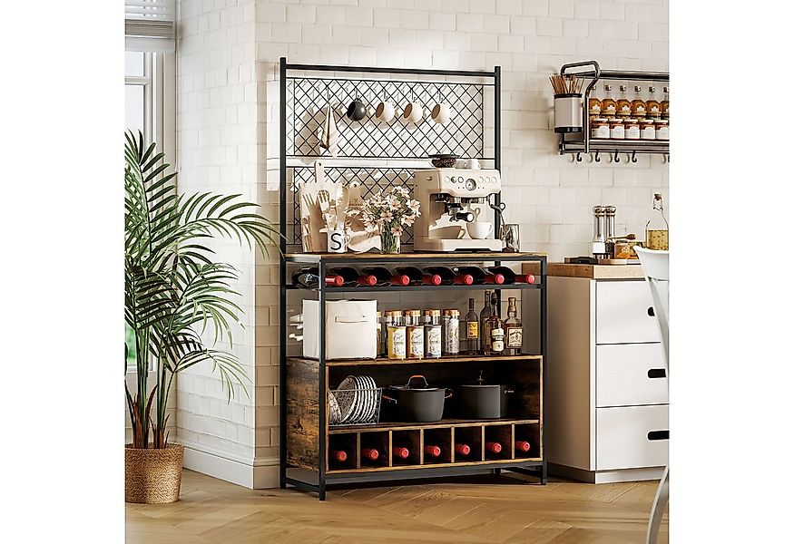 HOMCOM Küchenregal mit 5 S-Haken, 2 Ablagen, Metallgitterpaneele, Weinregal günstig online kaufen